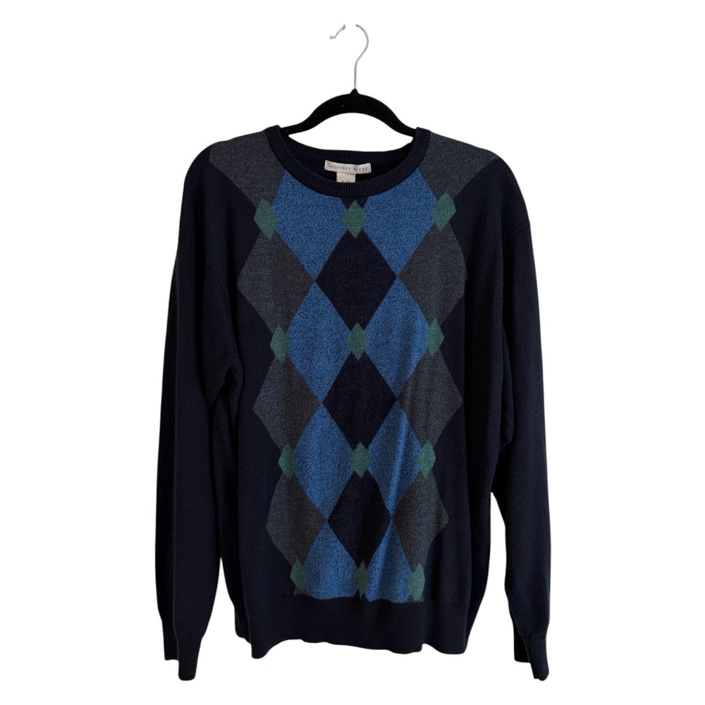 Geoffrey Beene Argyle Sweater Blue XL Mens Knit Pullover Casual Preppy